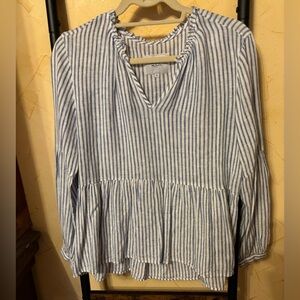 Rails Blue and White Striped Peplum V-Neck Top
Size M